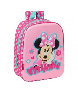 Safta Minnie Mouse Mochila Guarderia 3D - Asa de Mano - Compartimento Principal con Cremallera - 22x27x10cm - Color Rosa