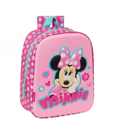 Safta Minnie Mouse Mochila Guarderia 3D - Asa de Mano - Compartimento Principal con Cremallera - 22x27x10cm - Color Rosa