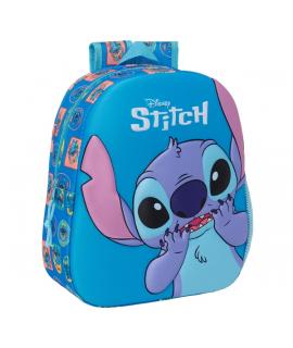 Safta Stitch Mochila 3D - Asa de Mano - Portabotellas Lateral - 27x33x10cm - Color Azul