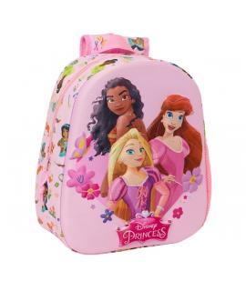 Safta Princesas Disney Mochila 3D - Asa de Mano - Portabotellas Lateral - 27x33x10cm - Color Rosa