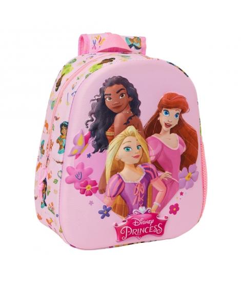 Safta Princesas Disney Mochila 3D - Asa de Mano - Portabotellas Lateral - 27x33x10cm - Color Rosa