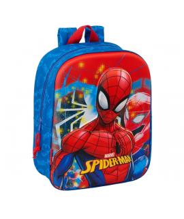 Safta Spider-Man Mochila Guarderia 3D - Asa de Mano - Compartimento Principal con Cremallera - 22x27x10cm - Color Azul
