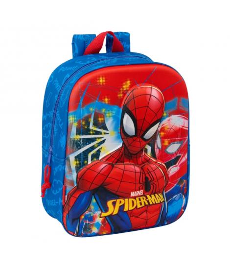 Safta Spider-Man Mochila Guarderia 3D - Asa de Mano - Compartimento Principal con Cremallera - 22x27x10cm - Color Azul