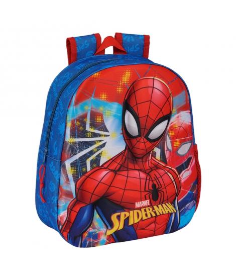 Safta Spider-Man Mochila 3D - Asa de Mano - Portabotellas Lateral - 27x33x10cm - Color Azul