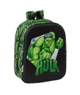 Safta Hulk Mochila Guarderia 3D - Asa de Mano - Compartimento Principal con Cremallera - 22x27x10cm - Color Negro/Verde