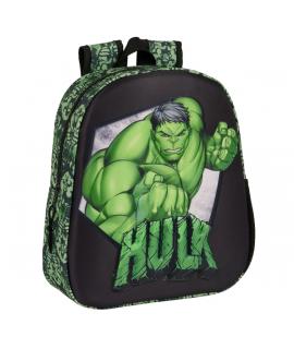 Safta Hulk Mochila 3D - Asa de Mano - Portabotellas Lateral - 27x33x10cm - Color Negro/Verde