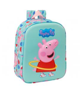 Safta Peppa Pig Mochila Guarderia 3D - Asa de Mano - Compartimento Principal con Cremallera - 22x27x10cm - Color Azul Claro