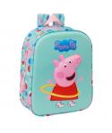 Safta Peppa Pig Mochila Guarderia 3D - Asa de Mano - Compartimento Principal con Cremallera - 22x27x10cm - Color Azul Claro