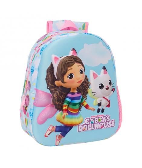 Safta Gabby'S Dollhouse Mochila 3D - Asa de Mano - Portabotellas Lateral - 27x33x10cm - Color Azul Claro