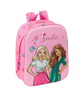 Safta Barbie Mochila Guarderia 3D - Asa de Mano - Compartimento Principal con Cremallera - 22x27x10cm - Color Rosa