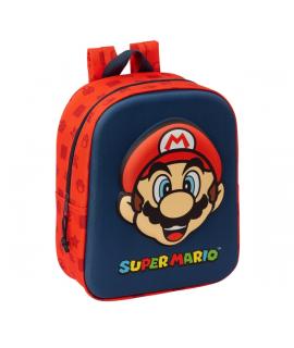 Safta Super Mario Mochila Guarderia 3D - Asa de Mano - Compartimento Principal con Cremallera - 22x27x10cm - Color Rojo y Azul
