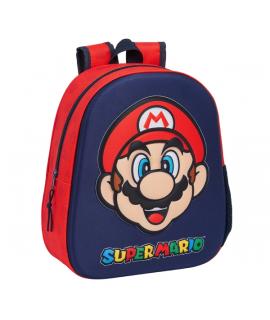 Safta Super Mario Mochila 3D - Asa de Mano - Portabotellas Lateral - 27x33x10cm - Color Rojo y Azul
