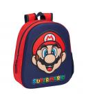 Safta Super Mario Mochila 3D - Asa de Mano - Portabotellas Lateral - 27x33x10cm - Color Rojo y Azul