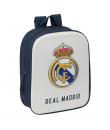 Safta Real Madrid Mochila Guarderia 3D - Asa de Mano - Compartimento Principal con Cremallera - 22x27x10cm - Color Blanco/Negro