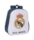 Safta Real Madrid Mochila 3D - Asa de Mano - Portabotellas Lateral - 27x33x10cm - Color Blanco/Negro