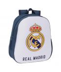 Safta Real Madrid Mochila 3D - Asa de Mano - Portabotellas Lateral - 27x33x10cm - Color Blanco/Negro