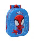 Safta Spidey Mochila Guarderia 3D - Asa de Mano - Compartimento Principal con Cremallera - 22x27x10cm - Color Azul/Rojo
