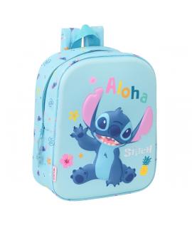 Safta Stitch Mochila Guarderia 3D - Asa de Mano - Compartimento Principal con Cremallera - 22x27x10cm - Color Azul