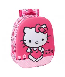 Safta Hello Kitty Mochila 3D - Asa de Mano - Portabotellas Lateral - 27x33x10cm - Color Rosa
