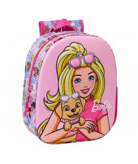 Safta Barbie Mochila 3D - Asa de Mano - Portabotellas Lateral - 27x33x10cm - Color Rosa