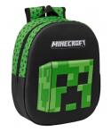 Safta Minecraft Mochila 3D - Asa de Mano - Portabotellas Lateral - 27x33x10cm - Color Negro/Verde