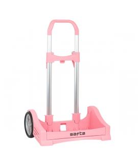 Safta Evolution Carro Portamochilas- Sujecion Universal - Ruedas de 14cm Antivibracion - Aluminio/PP - 40x85x28cm - Color Rosa