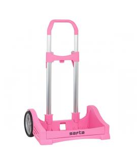 Safta Evolution Carro Portamochilas- Sujecion Universal - Ruedas de 14cm Antivibracion - Aluminio/PP - 40x85x28cm - Color Rosa