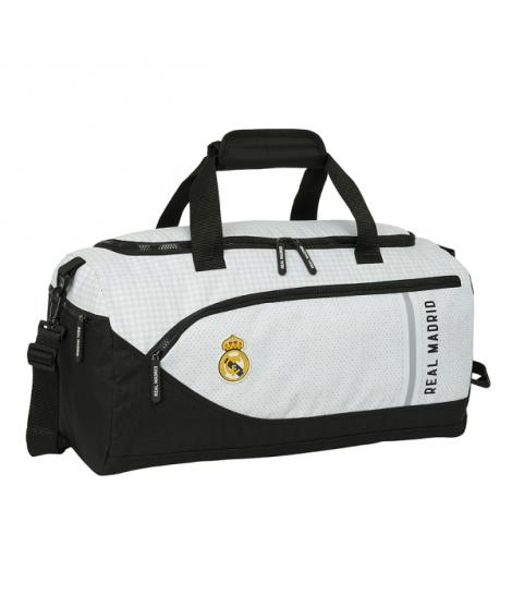 Safta Real Madrid 1ª Equipacion 24/25 Bolsa Deporte - Asa de Mano - Bandolera Ajustable y Extraible - 50x25x25cm - Color Blanco/