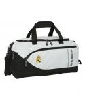 Safta Real Madrid 1ª Equipacion 24/25 Bolsa Deporte - Asa de Mano - Bandolera Ajustable y Extraible - 50x25x25cm - Color Blanco/