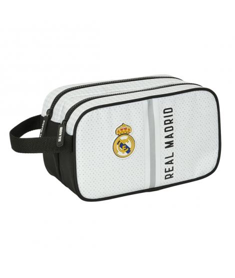 Safta Real Madrid 1ª Equipacion 24/25 Neceser - 2 Compartimentos - Asa de Mano - 26x15x12.5cm - Color Blanco/Negro