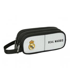 Safta Real Madrid 1ª Equipacion 24/25 Estuche Portatodo - 3 Compartimentos - Asa de Mano - 21x8.5x7cm - Color Blanco/Negro
