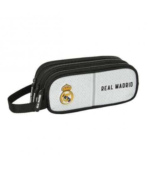 Safta Real Madrid 1ª Equipacion 24/25 Estuche Portatodo - 3 Compartimentos - Asa de Mano - 21x8.5x7cm - Color Blanco/Negro