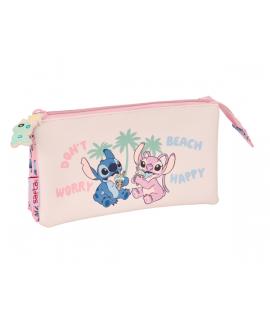 Safta Stitch Beach Estuche Portatodo - 3 Compartimentos - 22x12x3cm - Color Rosa