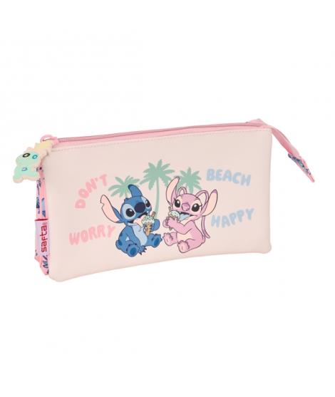 Safta Stitch Beach Estuche Portatodo - 3 Compartimentos - 22x12x3cm - Color Rosa