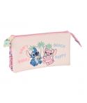 Safta Stitch Beach Estuche Portatodo - 3 Compartimentos - 22x12x3cm - Color Rosa