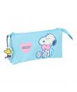 Safta Snoopy Love Estuche Portatodo - 3 Compartimentos - 22x12x3cm - Color Azul Claro