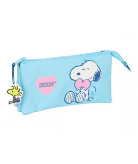 Safta Snoopy Love Estuche Portatodo - 3 Compartimentos - 22x12x3cm - Color Azul Claro