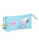 Safta Snoopy Love Estuche Portatodo - 3 Compartimentos - 22x12x3cm - Color Azul Claro