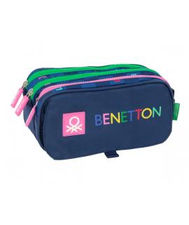 Safta Benetton Damero Estuche Portatodo - 3 Compartimentos - 21.5x10x8cm - Color Azul Marino