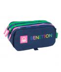 Safta Benetton Damero Estuche Portatodo - 3 Compartimentos - 21.5x10x8cm - Color Azul Marino
