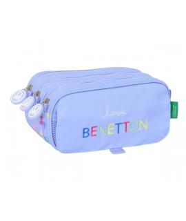 Safta Benetton Estuche Portatodo - 3 Compartimentos - 21.5x10x8cm - Color Lila