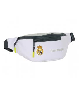 Safta Real Madrid 1ª Equipacion 24/25 Bolsa de Cintura - 2 Compartimentos - Ajustable - 23x12x9cm - Color Blanco/Negro