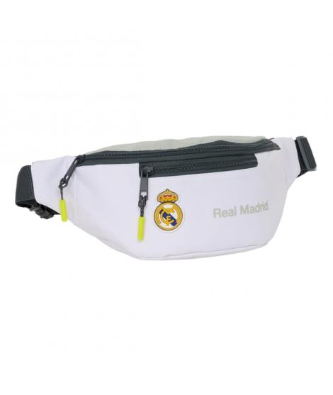 Safta Real Madrid 1ª Equipacion 24/25 Bolsa de Cintura - 2 Compartimentos - Ajustable - 23x12x9cm - Color Blanco/Negro
