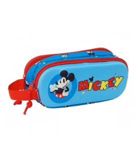 Safta Mickey Mouse Estuche Portatodo 3D - 2 Compartimentos - Asa de Mano - 21x8x6cm - Color Rojo y Azul