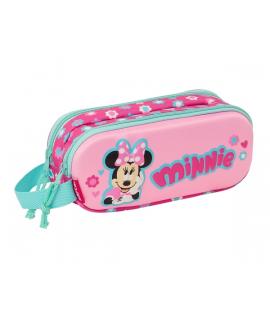 Safta Minnie Mouse Estuche Portatodo 3D - 2 Compartimentos - Asa de Mano - 21x8x6cm - Color Rosa