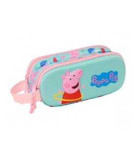 Safta Peppa Pig Estuche Portatodo 3D - 2 Compartimentos - Asa de Mano - 21x8x6cm - Color Azul Claro