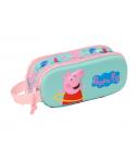 Safta Peppa Pig Estuche Portatodo 3D - 2 Compartimentos - Asa de Mano - 21x8x6cm - Color Azul Claro