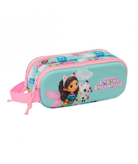 Safta Gabby'S Dollhouse Estuche Portatodo 3D - 2 Compartimentos - Asa de Mano - 21x8x6cm - Color Azul Claro