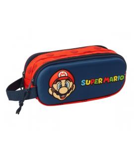 Safta Super Mario Estuche Portatodo 3D - 2 Compartimentos - Asa de Mano - 21x8x6cm - Color Rojo y Azul