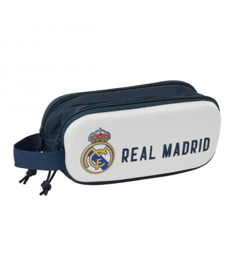 Safta Real Madrid Estuche Portatodo 3D - 2 Compartimentos - Asa de Mano - 21x8x6cm - Color Blanco/Negro
